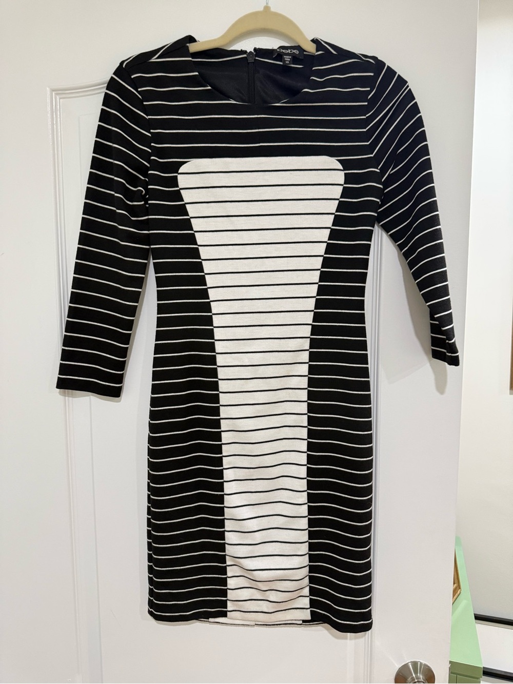 bebe Black and White Striped Midi Sheath Dress
